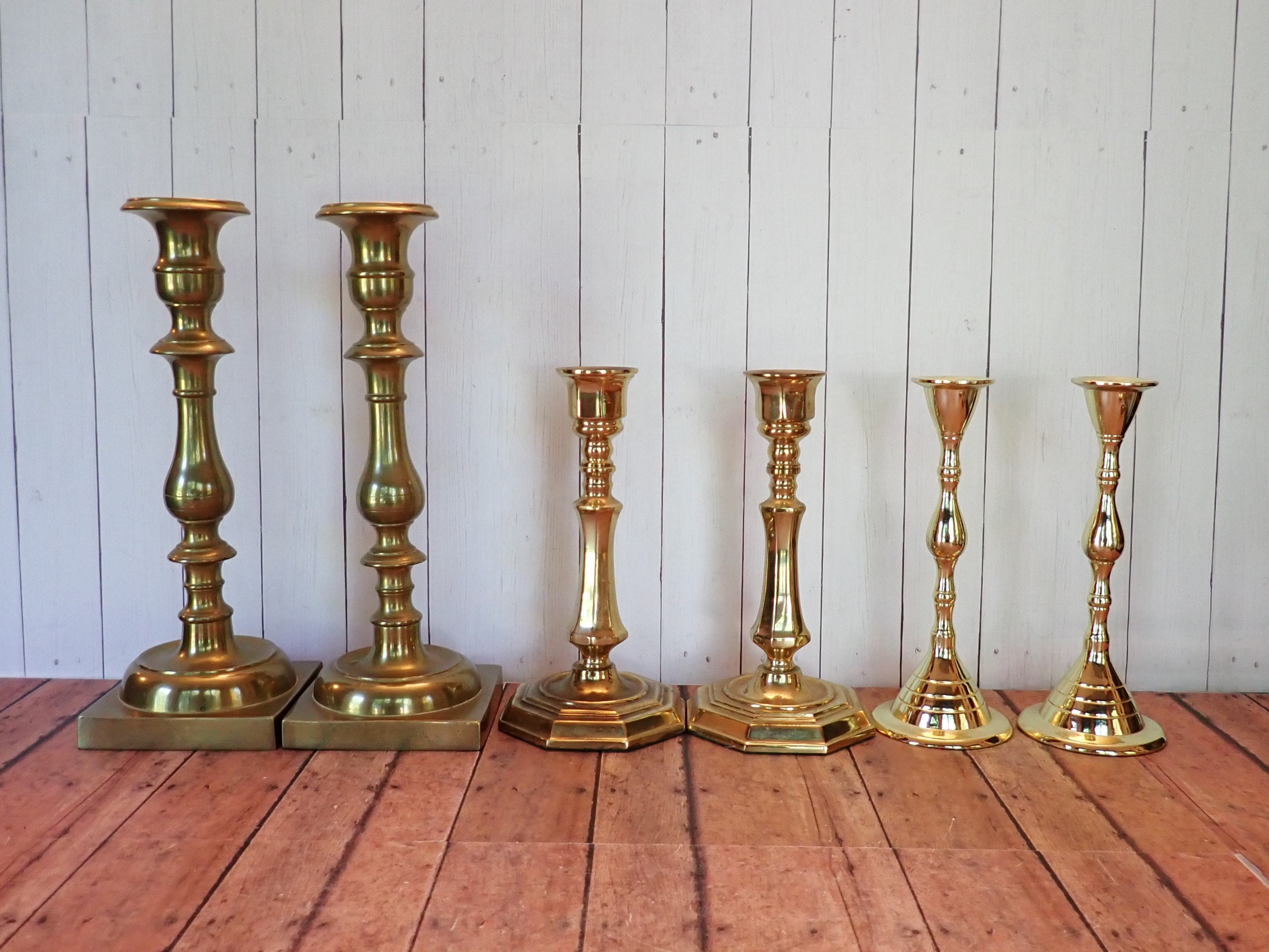 Vintage Brass Candlestick Set of 10 Matching Pairs Wedding Candle Stick Holders