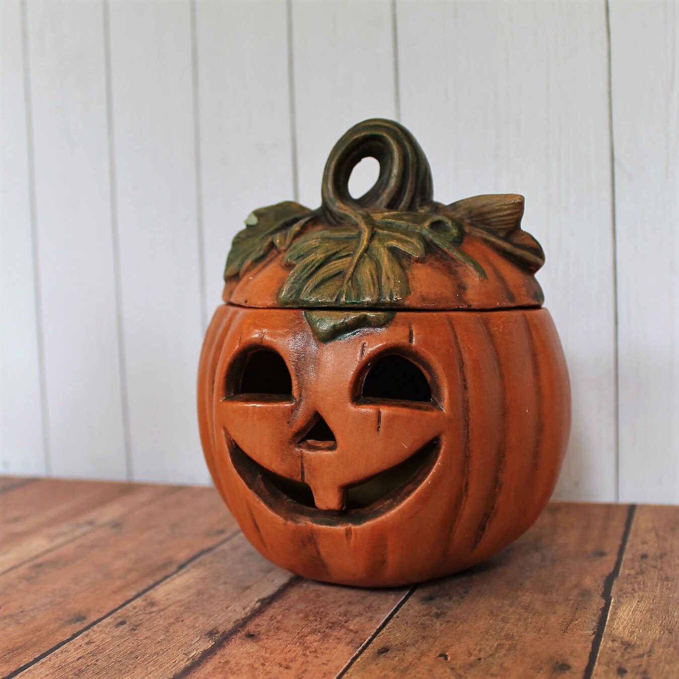 Vintage Ceramic Halloween Figure Pumpkin Jack O Lantern Figurine Candle ...