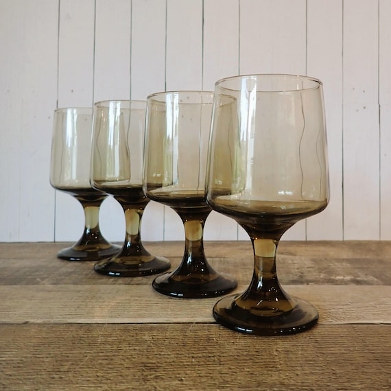 Vintage Libbey Glass TAWNY ACCENT Smoky Brown Water Goblet Set of 4 or Set of 6 Wine Glasses 10 oz.