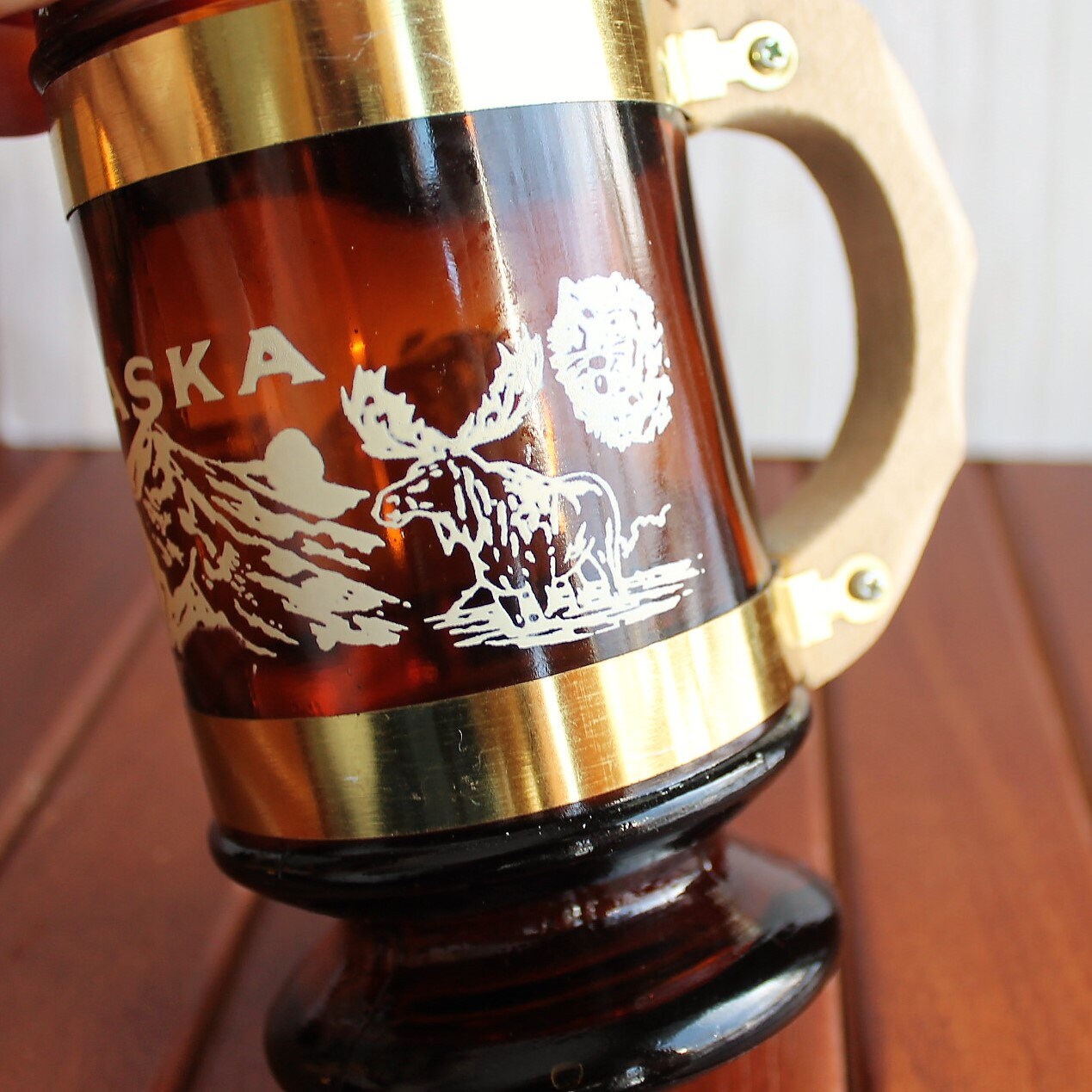 Vintage Alaska Souvenir Mug  Amber Glass Beer Mug  Stein 