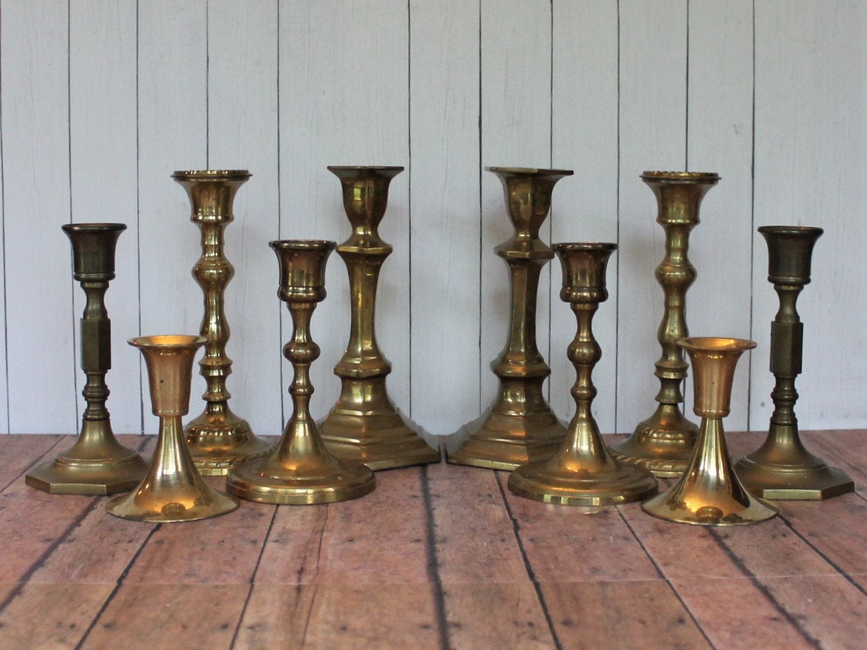 Vintage Brass Candlestick Set of 10 Matching Pairs Medium Size Wedding