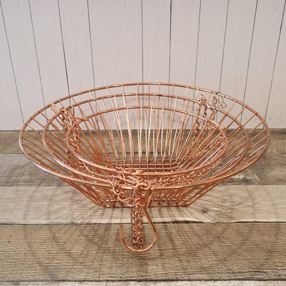 Vintage 3 Tier Hanging Copper Color Wire Metal Tiered Fruit Basket