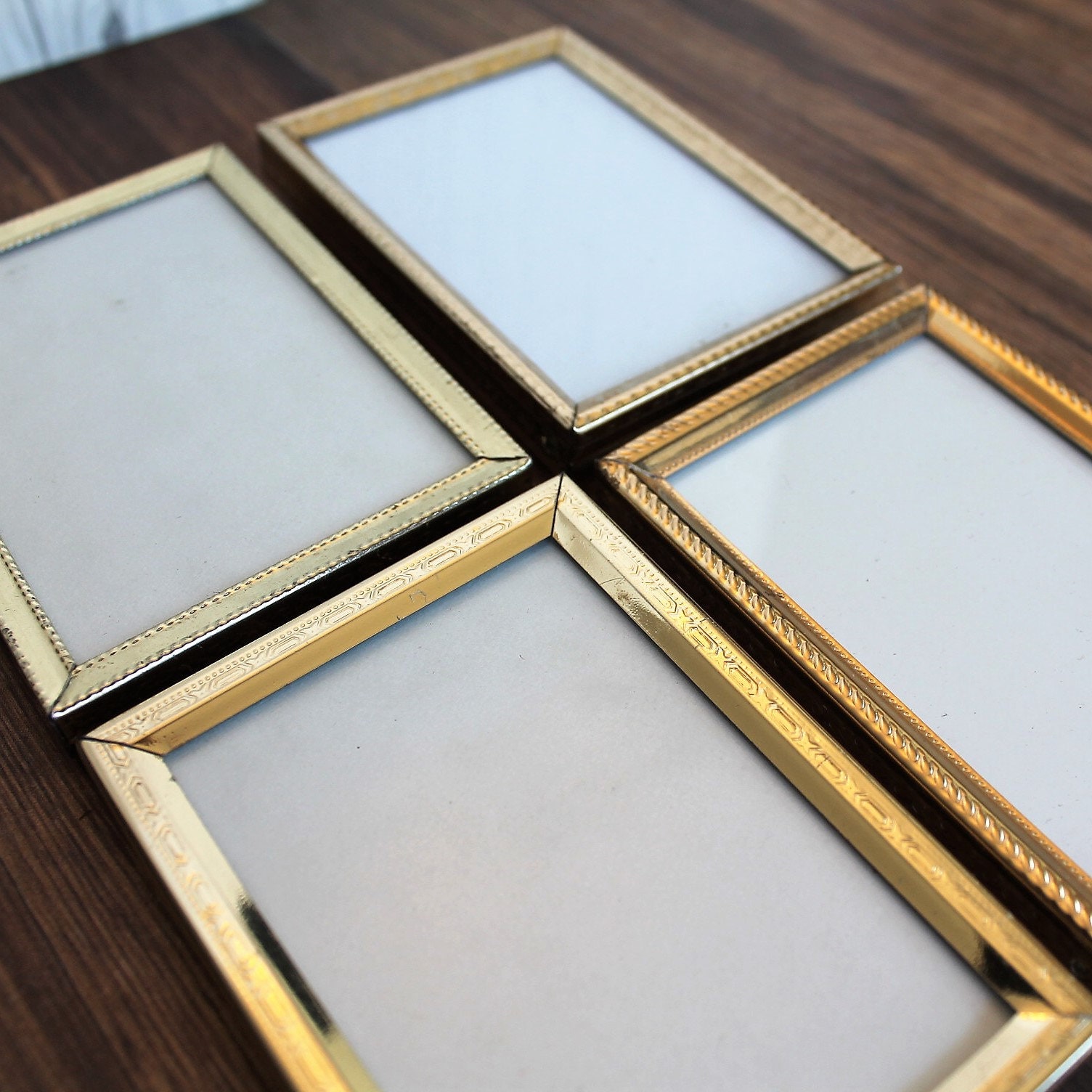 Vintage 2x3 Metal Gold Brass Colored Photo Picture Frame Set of 4