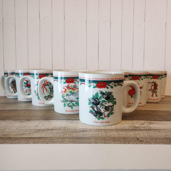 Vintage Tienshan Deck the Halls Twelve Days of Christmas Single Mug CHOICE of Pattern