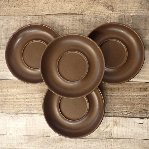 Vintage Denby MAYFLOWER Arabesque Saucer Set of 4 Brown Stoneware Saucers Mid Century Modern