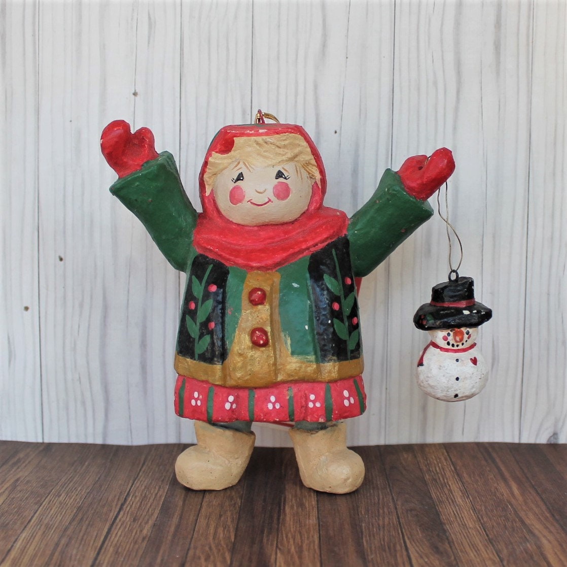 Vintage HOUSE OF HATTEN 1993 Victorian Girl with Snowman Ornament