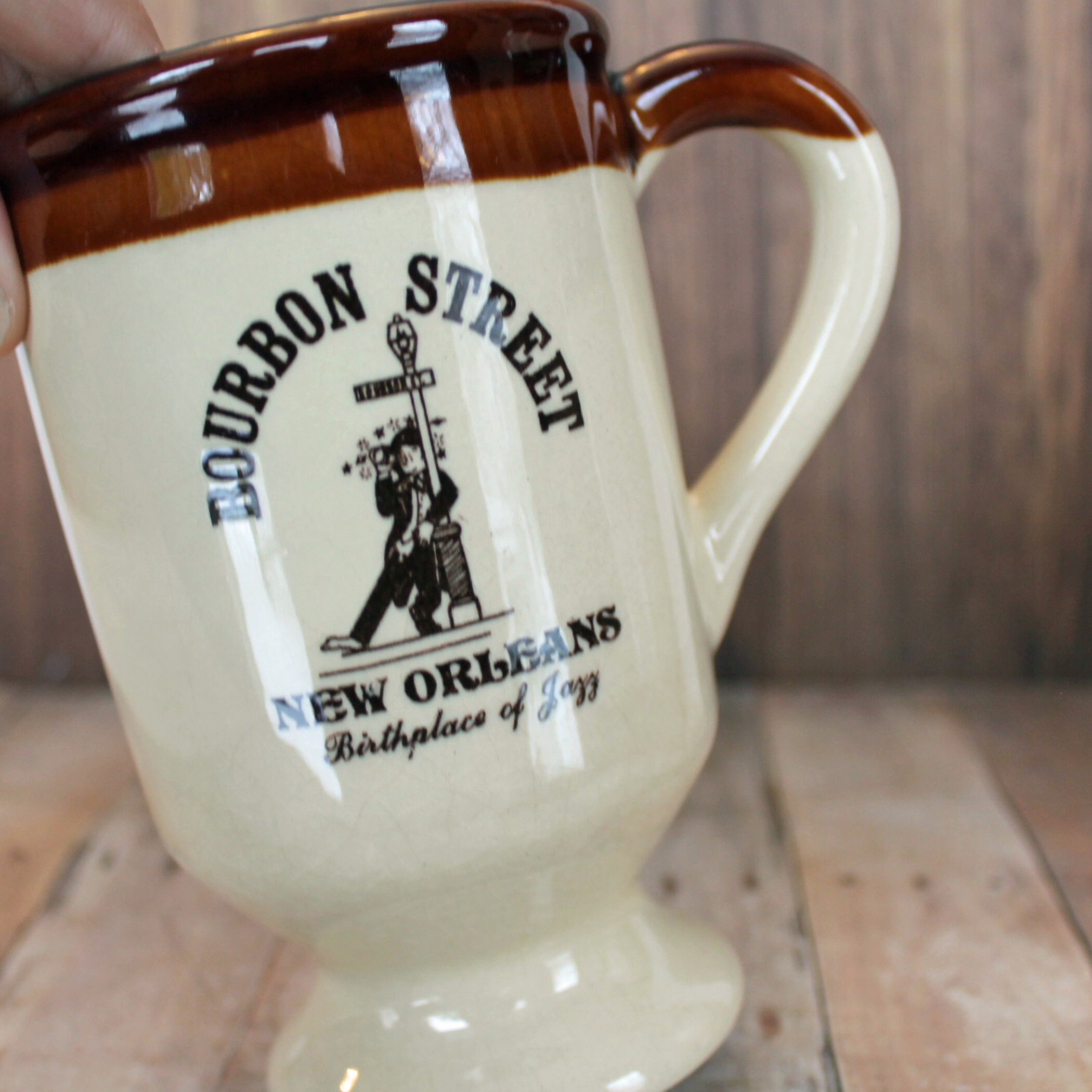Vintage Bourbon Street New Orleans Souvenir Travel Mug Set of 2 Cream