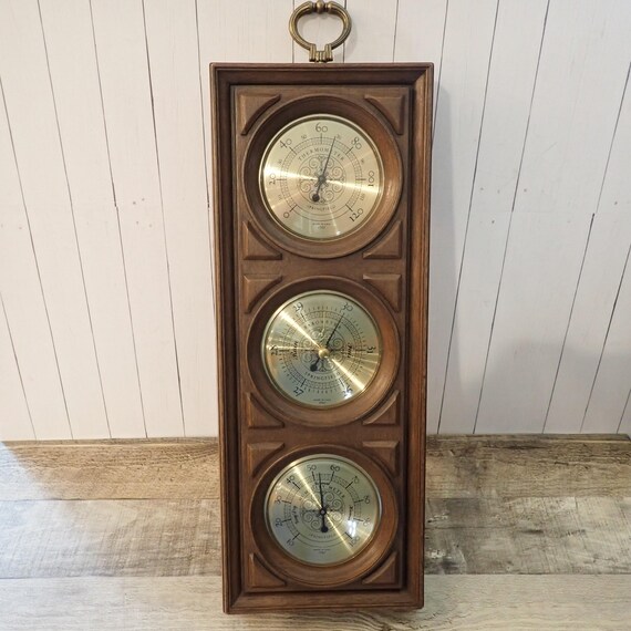 Vintage Weather Station Wall Hanging Temperature Humidity Gauge Barometer Springfield Instrument Company