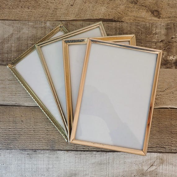 Vintage 5x7 Metal Gold Brass Colored Photo Picture Frame Set of 4 Frames Different Patterns 5"  x 7"