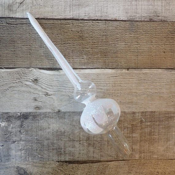 Vintage Glass Christmas Tree Topper Finial Clear Glass with Mica Glitter with Original Box