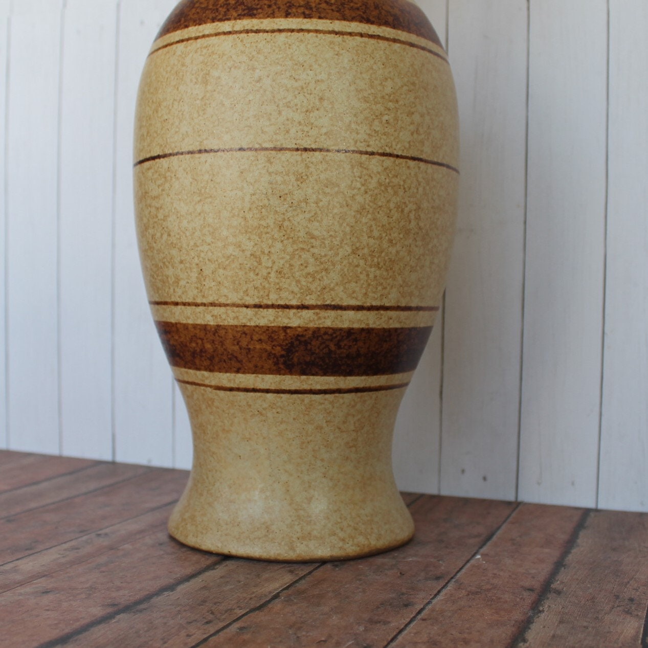 Vintage Pottery Craft USA Stoneware Large Vase Cream Yellow Tan Striped