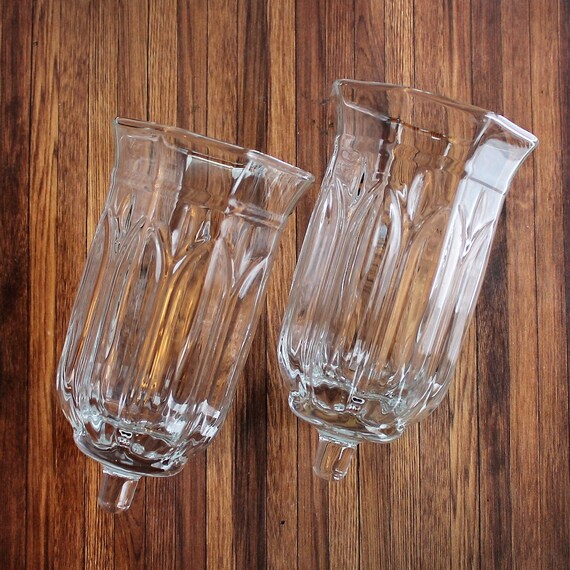 Vintage Large Clear Glass Votive Candle Cup Set of 2 with Floral Leaf Design for Wall Sconce or Candlestick Holder