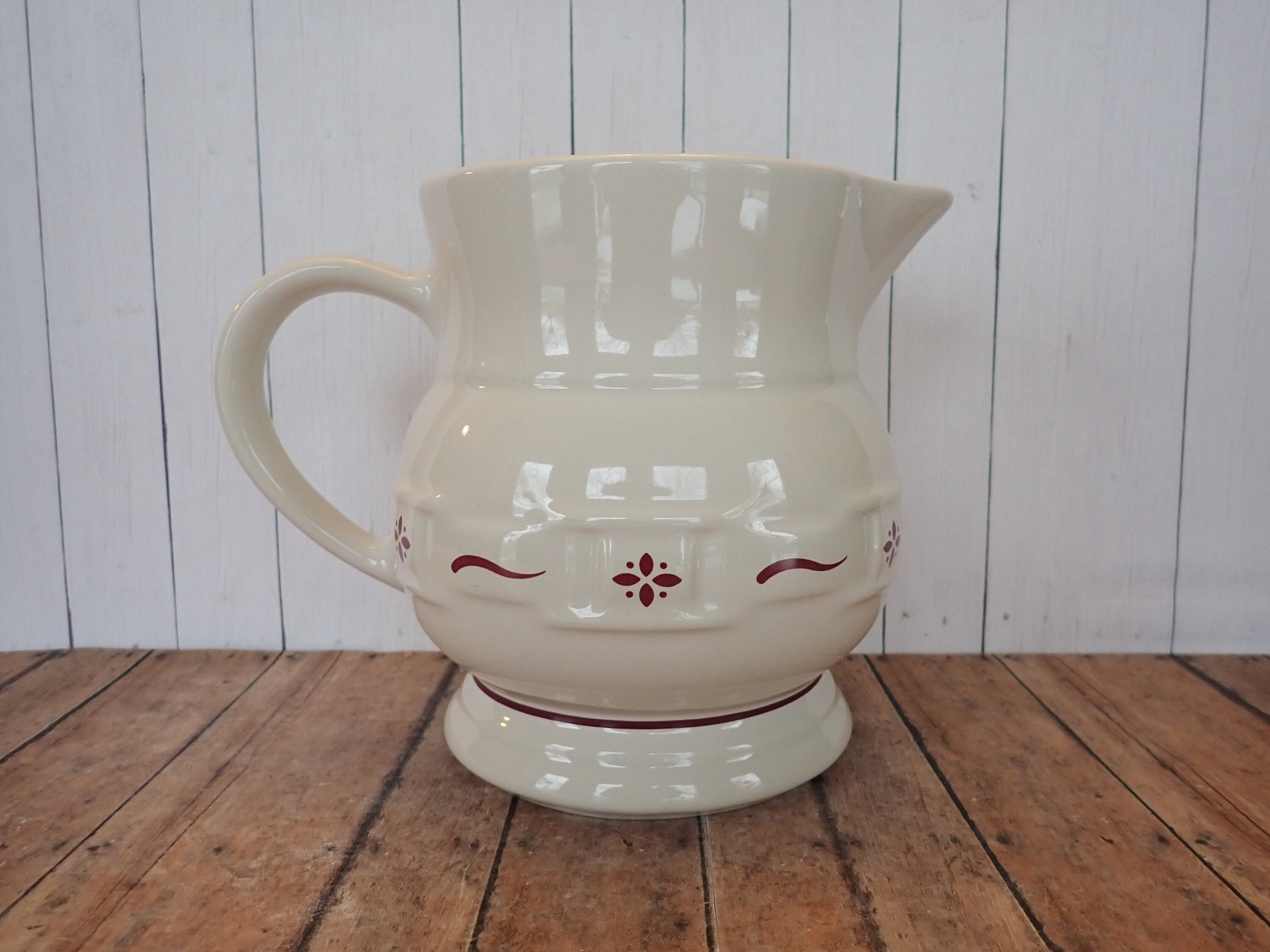 Vintage Longaberger Pottery WOVEN TRADITIONS Red Ceramic 64 oz. Pitcher