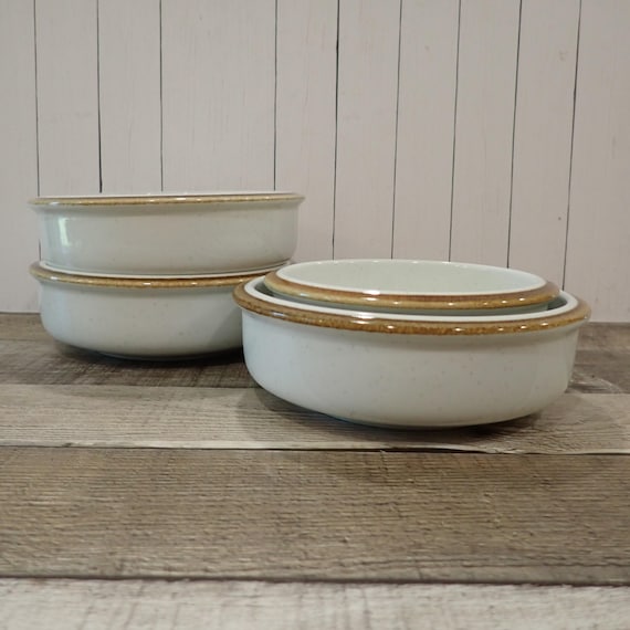 Vintage Mikasa NATURAL BEAUTY Cereal Soup Bowl Set of 3 Plus One Fruit Bowl Cream with Brown Banded Rim