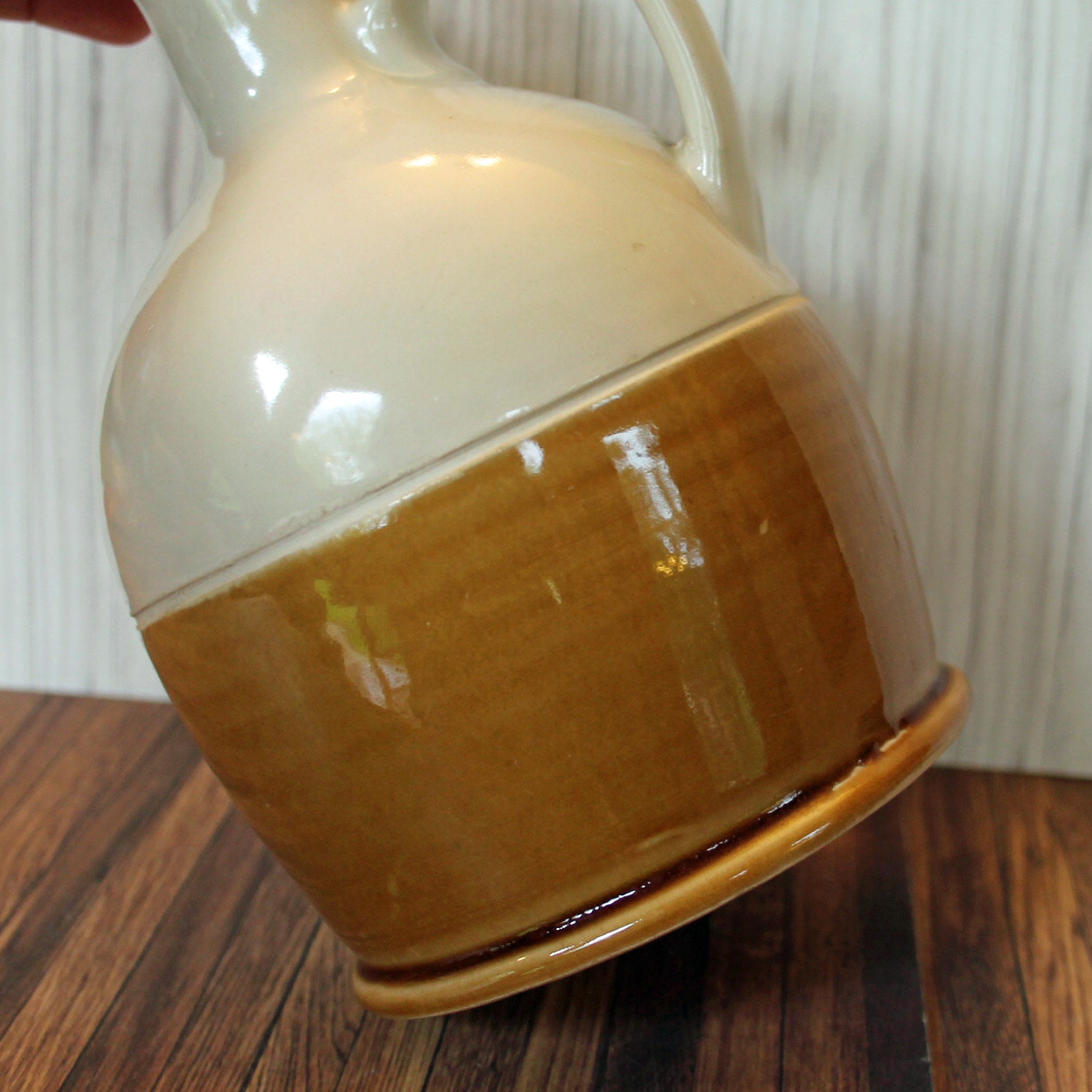 Vintage Jim Beam Stoneware Whiskey Jug Decanter Bottle Cream and Gold