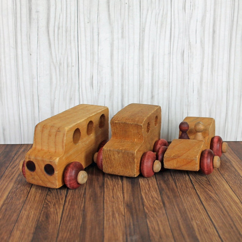 Vintage Montgomery Schoolhouse Wooden Car Vehicle Truck Toy Set of 3 Vermont Free Shipping