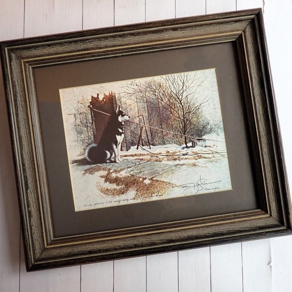 Vintage Tom Heflin Fine Art Print The Sheep Chaser Framed Print The Sheep Chaser Dog Husky 1976 Signed and Professionally Framed