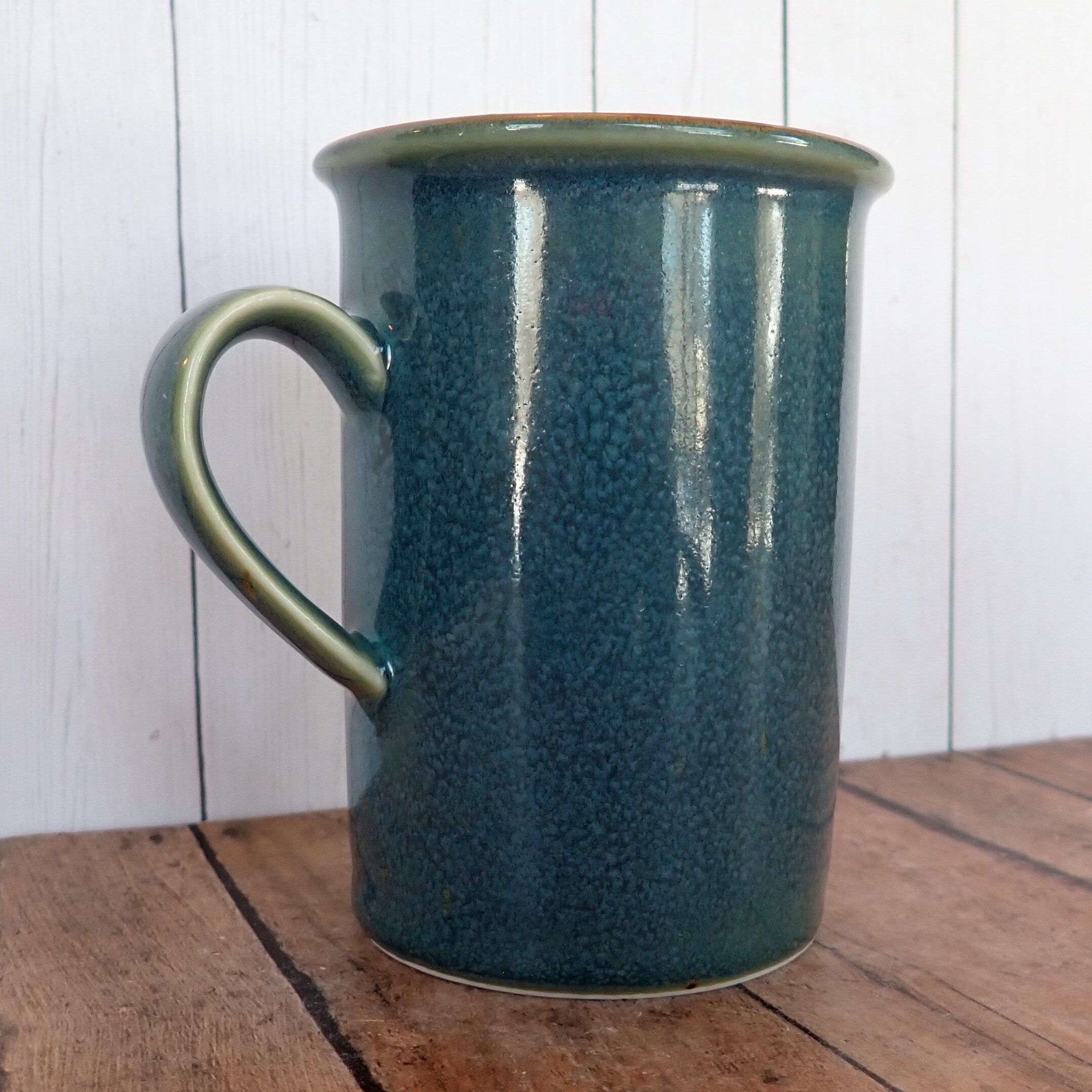 Vintage Dansk TEAL Blue Stoneware Mug Coffee Cup Blue with Speckled