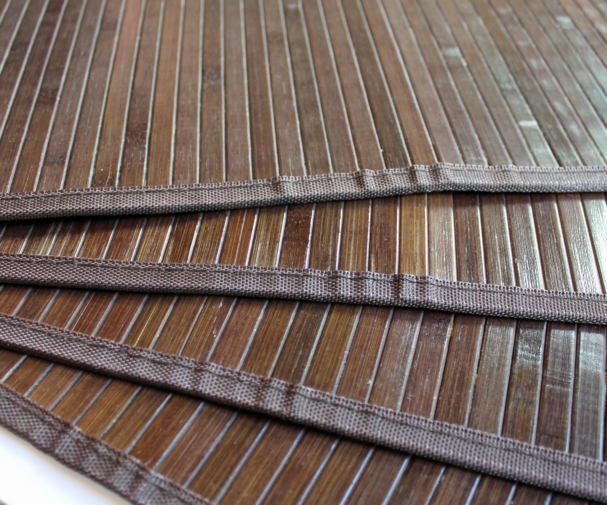 Vintage Bamboo Woven Placemats Set of 4 Brown Flat Slat Pattern Wood