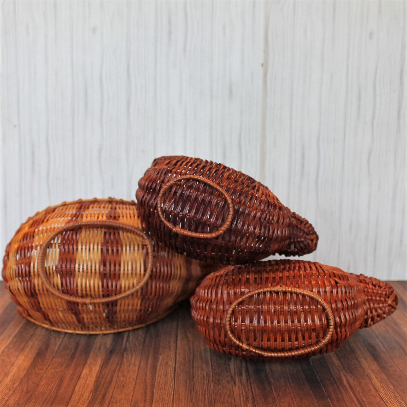 Vintage Woven Wicker Bunny Rabbit Baskets of 3 Graduated Sizes Small