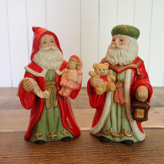 Vintage Home Interiors Ceramic Santa Claus Figurine Set of 2 Christmas Figurines