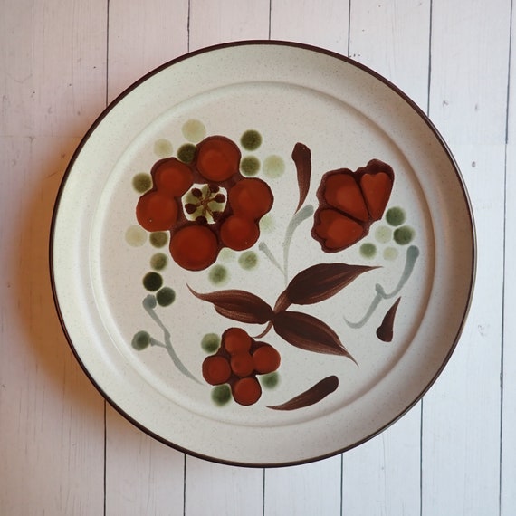 Vintage Noritake Folkstone ORINDA Salad Plate Set of 3 White Stoneware with Brown and Gray Flower Floral and Leaf Design