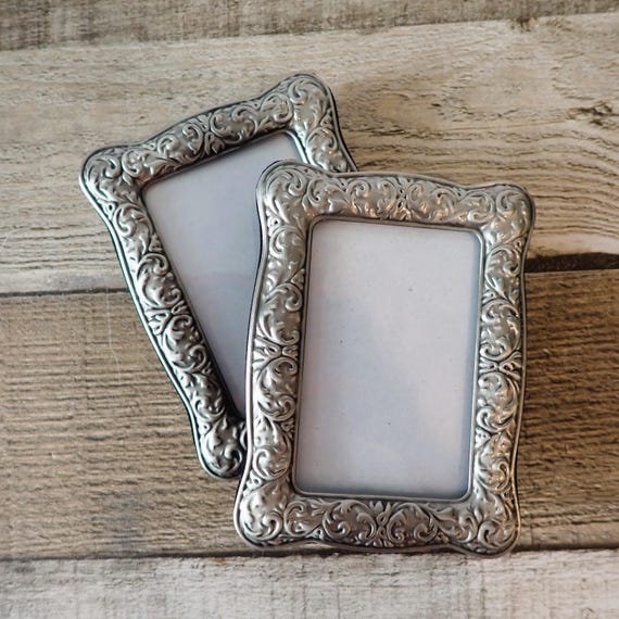 Vintage 2x3 Silver Metal Photo Picture Frame Set of 2 Matching Frames with 2" x 3"