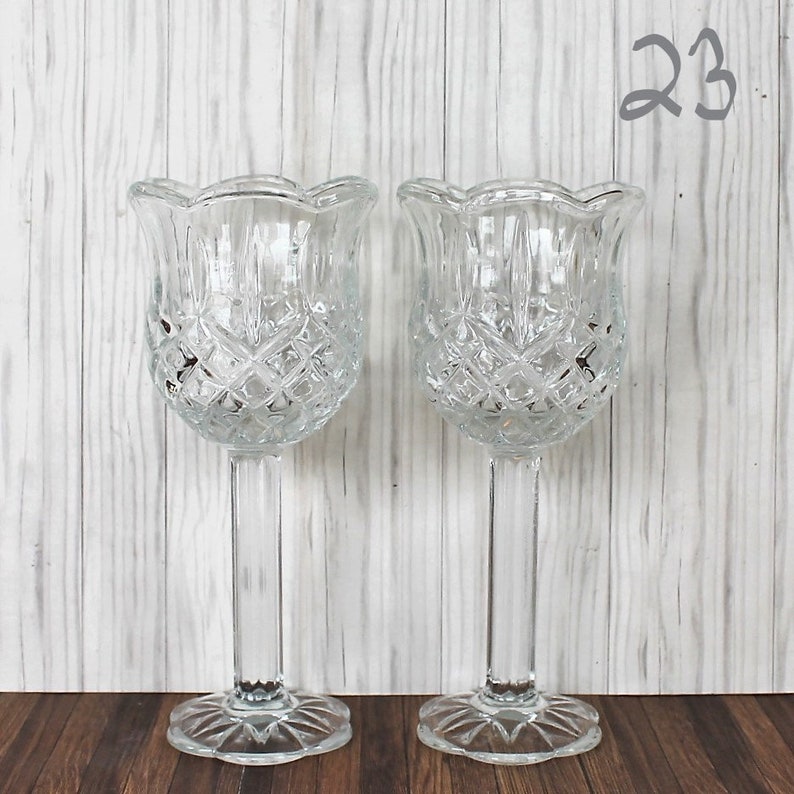 Vintage Clear Glass Votive Candle Holder PAIRS YOU CHOOSE Set of 2 Hobnail Ribbed Diamond Floral Avon Homco Home Interiors Princess House #23 Footed Tall