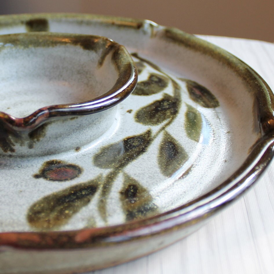 Vintage Peggy Ahlgren Wilson Creek Pottery Chip Dip Plate Appetizer