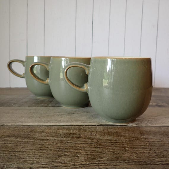 Vintage Denby FIRE Sage Green Stoneware Mug Set of 3 Coffee Cups