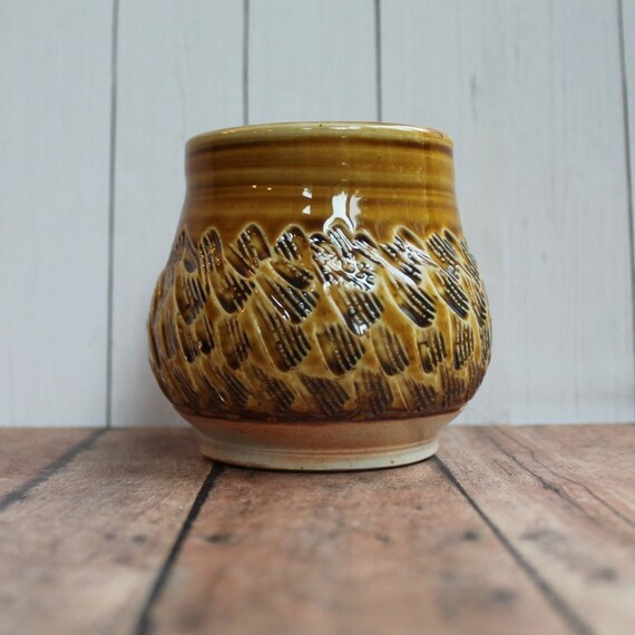 Vintage Cynthia Bringle Pottery Vase Small Planter Yellow with Textured Design