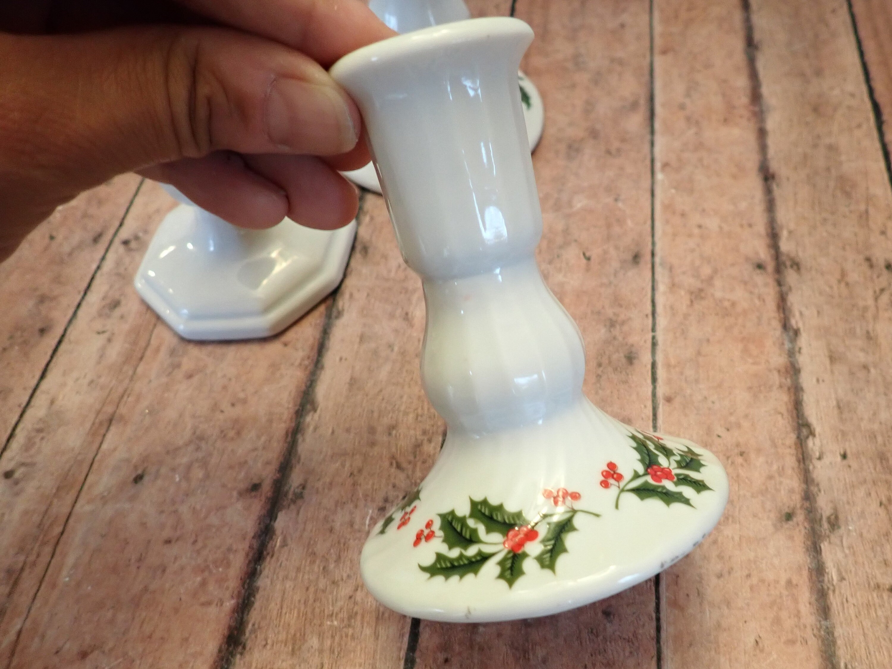 Vintage Lenox Christmas Taper Candle Holder Set of 4 White with Green