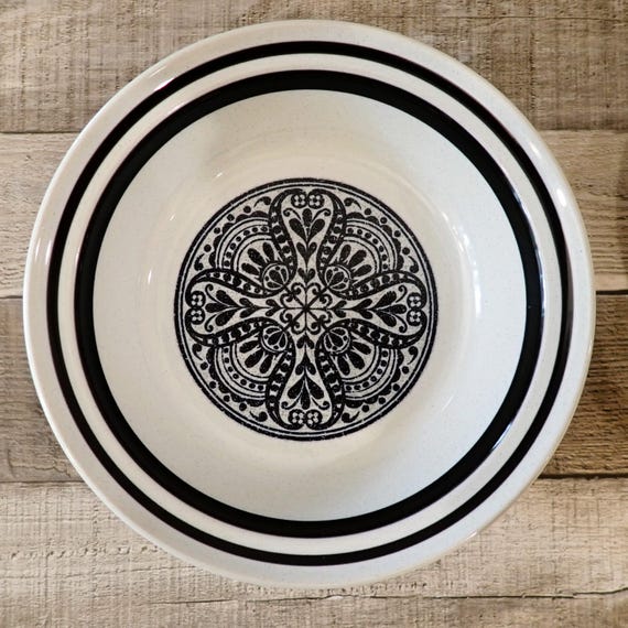 Vintage Noritake Primastone MALAGA 7" Rim Soup Bowl Set of 5 Stoneware White Blue Ceramic with Floral Medallion Design