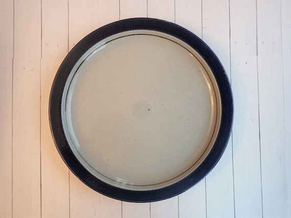 Vintage Otagiri MARINER Dinner Plate Set of 2 Grey Blue Stoneware with Banded Design Imperfect Free Shipping