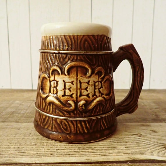 Vintage Treasure Craft Ceramic Beer Mug Stein Brown Faux Wood Texture TreasureCraft Pottery Craft