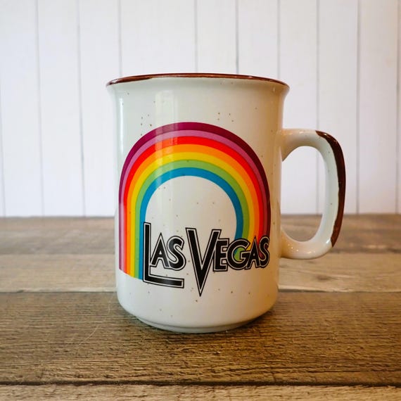 Vintage Las Vegas Ceramic Souvenir Mug Cup with Rainbow Design