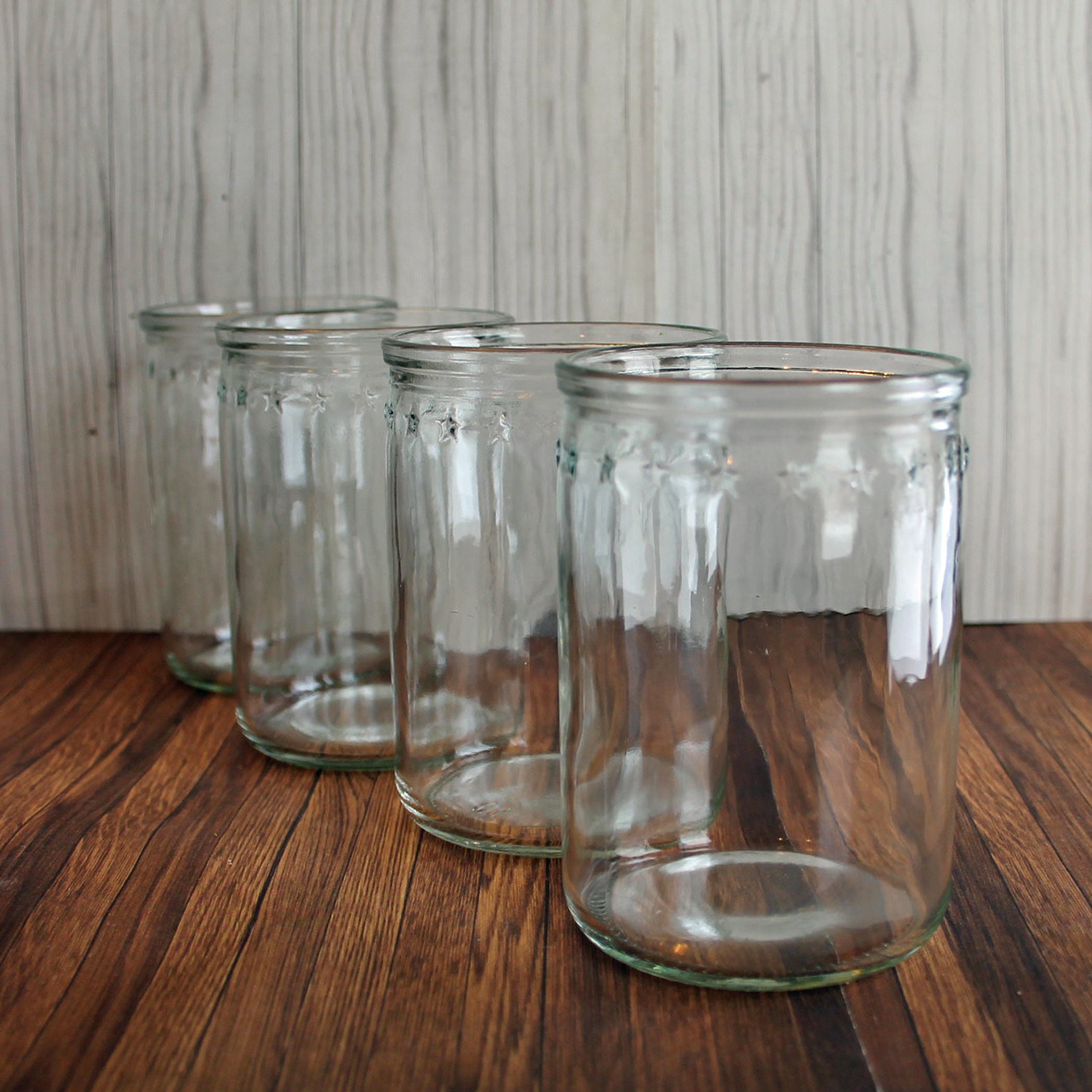 Vintage Jelly Jar Juice Glasses Tumblers Set of 4 Star Border Design