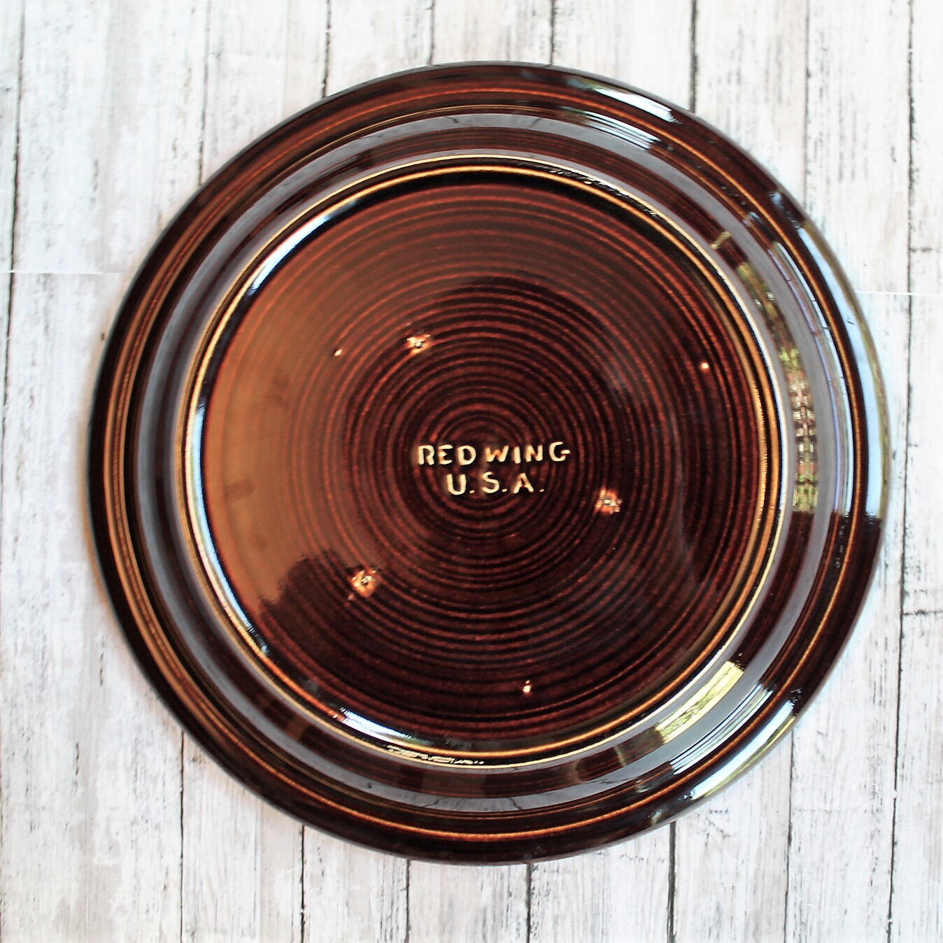 Vintage Red Wing VILLAGE GREEN Brown Stoneware Pie Serving Plate