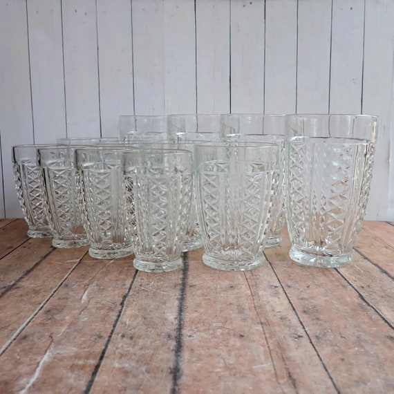 Vintage Anchor Hocking DIAMOND Clear Tumbler and Juice Glass Set of 12