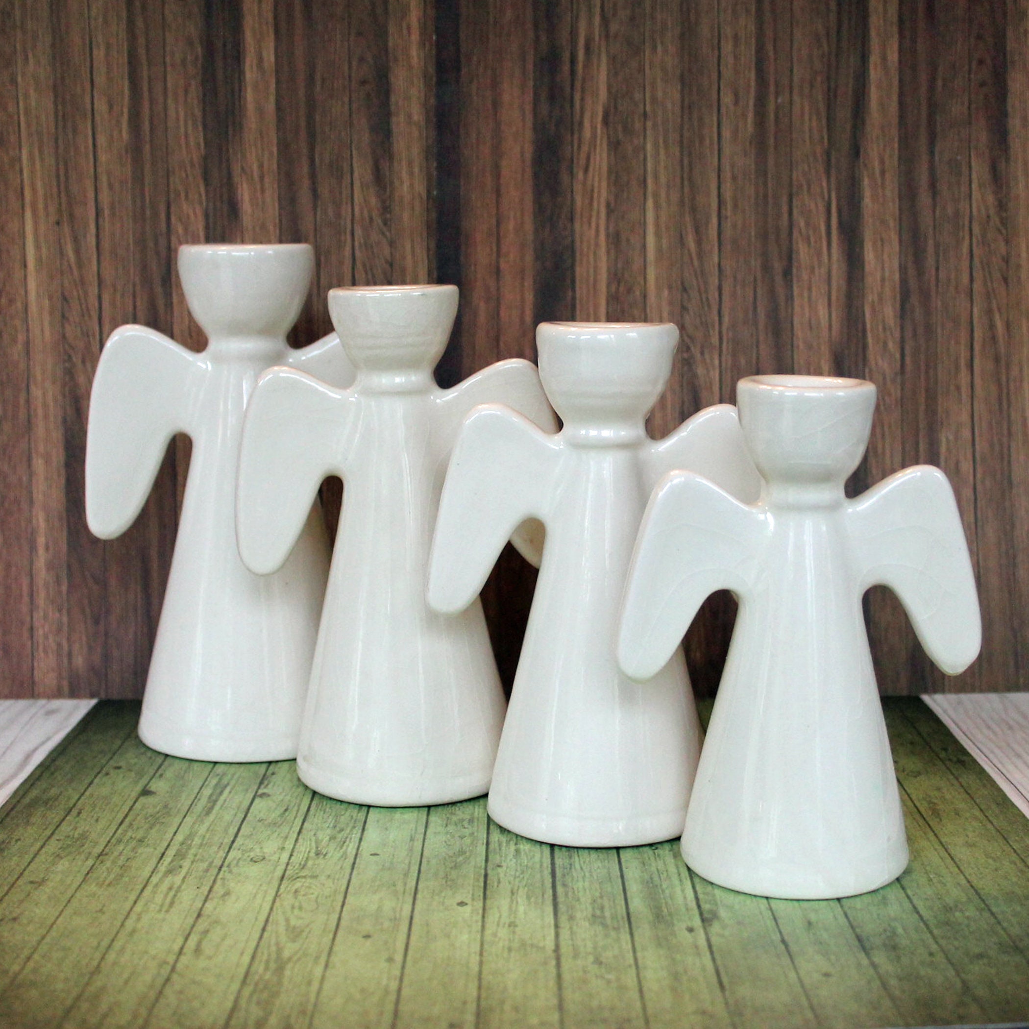Vintage Ceramic White Angel Candle Holder Set of 4 Modern Sleek Taper