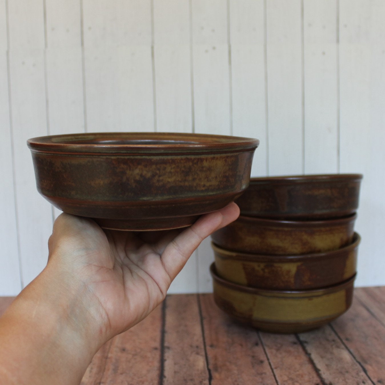 Vintage Iron Mountain Stoneware ROAN Coupe Cereal Bowl Set of 5 Brown