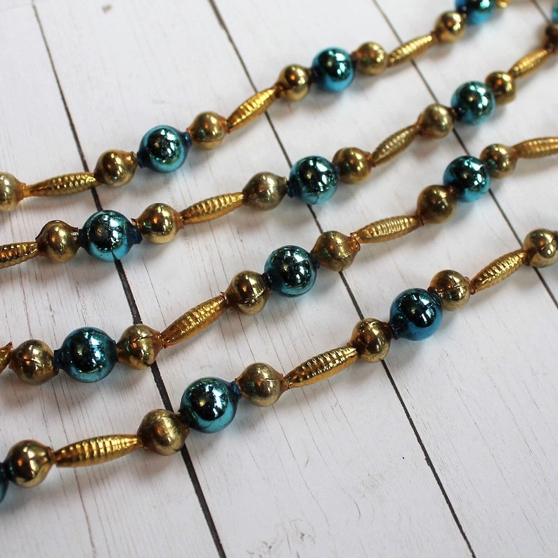 Vintage Mercury Glass Bead Garland 1Beaded Mini Gold and Blue Etsy