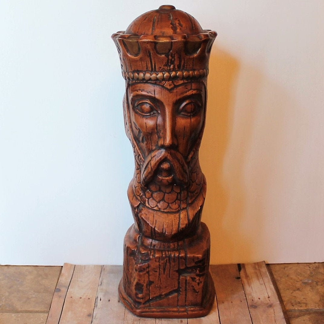 Vintage Large Ceramic King or Knight Figurine Bust Statue Large Brown
