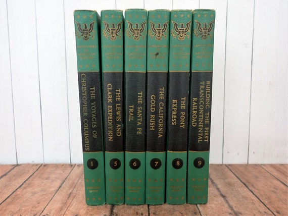 Vintage Landmarks of American History Book Set of 6 Green and Black Books 1951 Spencer Press Random House