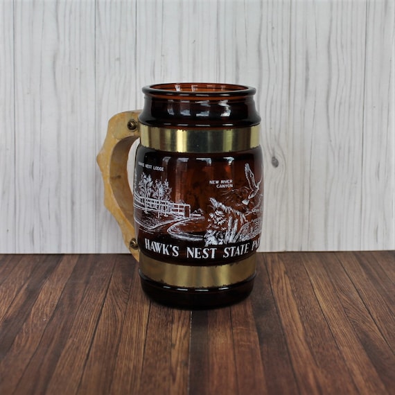 Vintage Hawks Nest State Park Souvenir Mug Brown Amber Glass West Virginal Travel Souvenir Siesta Ware West Virginia