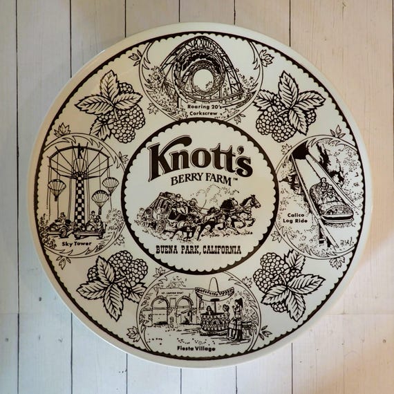 Vintage Knotts Berry Farm Souvenir Plate Brown and White with Park Scenes