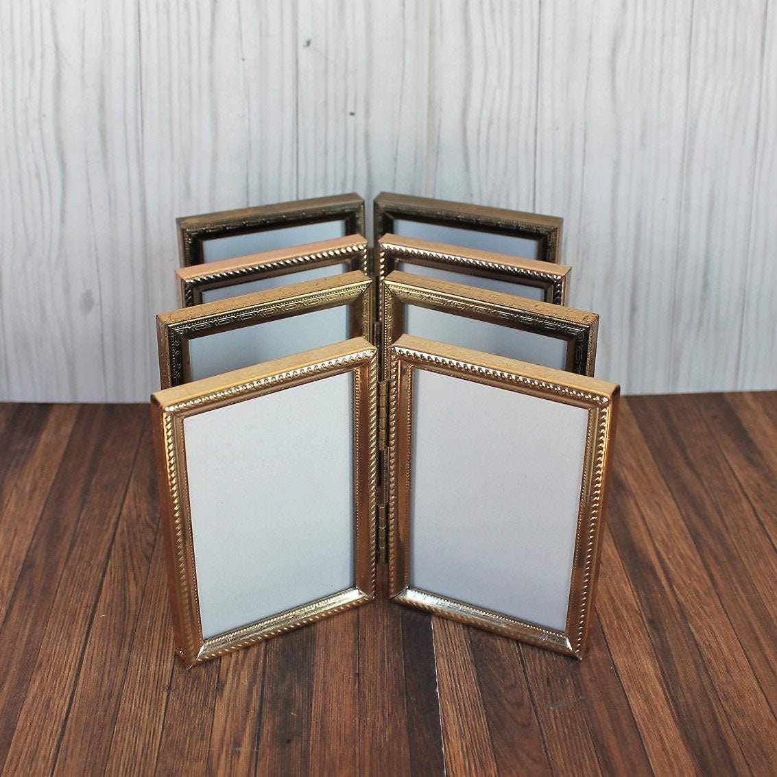 Vintage 2x3 Double Hinged Metal Gold Brass Photo Picture Frame Set of 4