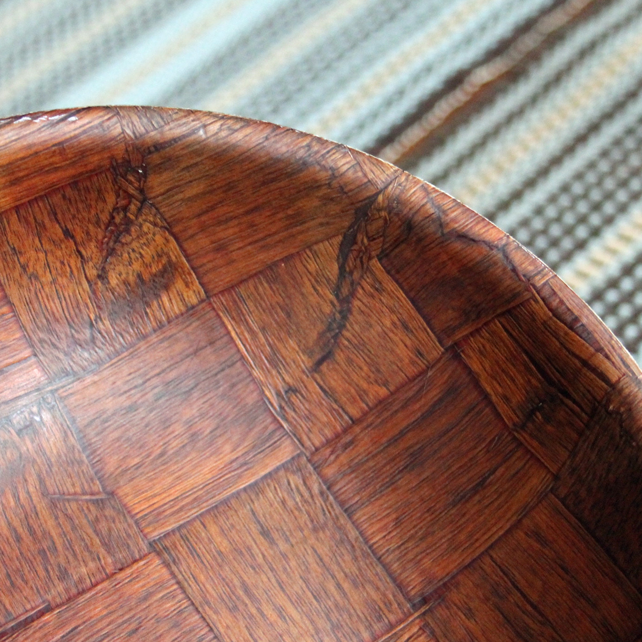 Vintage Plastic Faux Wood WEAVEWOOD Bowl Set of 4 Serving Salad Bowls Brown Woven Textured