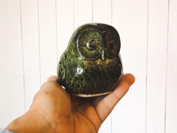 Vintage Ceramic Green Owl Figurine Otagiri Sytle