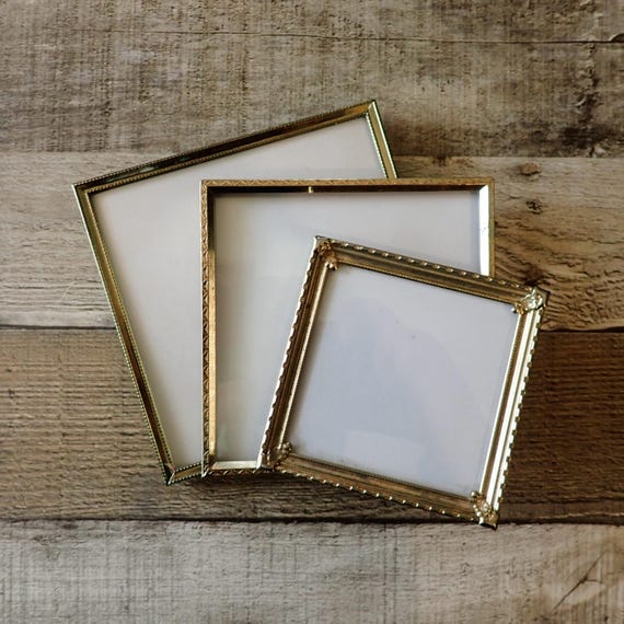 Vintage Metal Gold Brass Colored Square Photo Picture Frame Set of 3 Frames 3x3 4x4 and 5x5